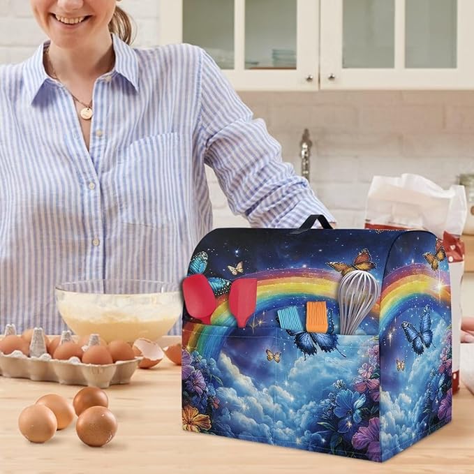 Butterfly Stand Mixer Cover Starry Rainbow Mixer Cover Kitchen Aid Cover Dust Cover with 2 Pocket and Handle Kitchen Appliance Coffee Maker Toaster Dust Covers