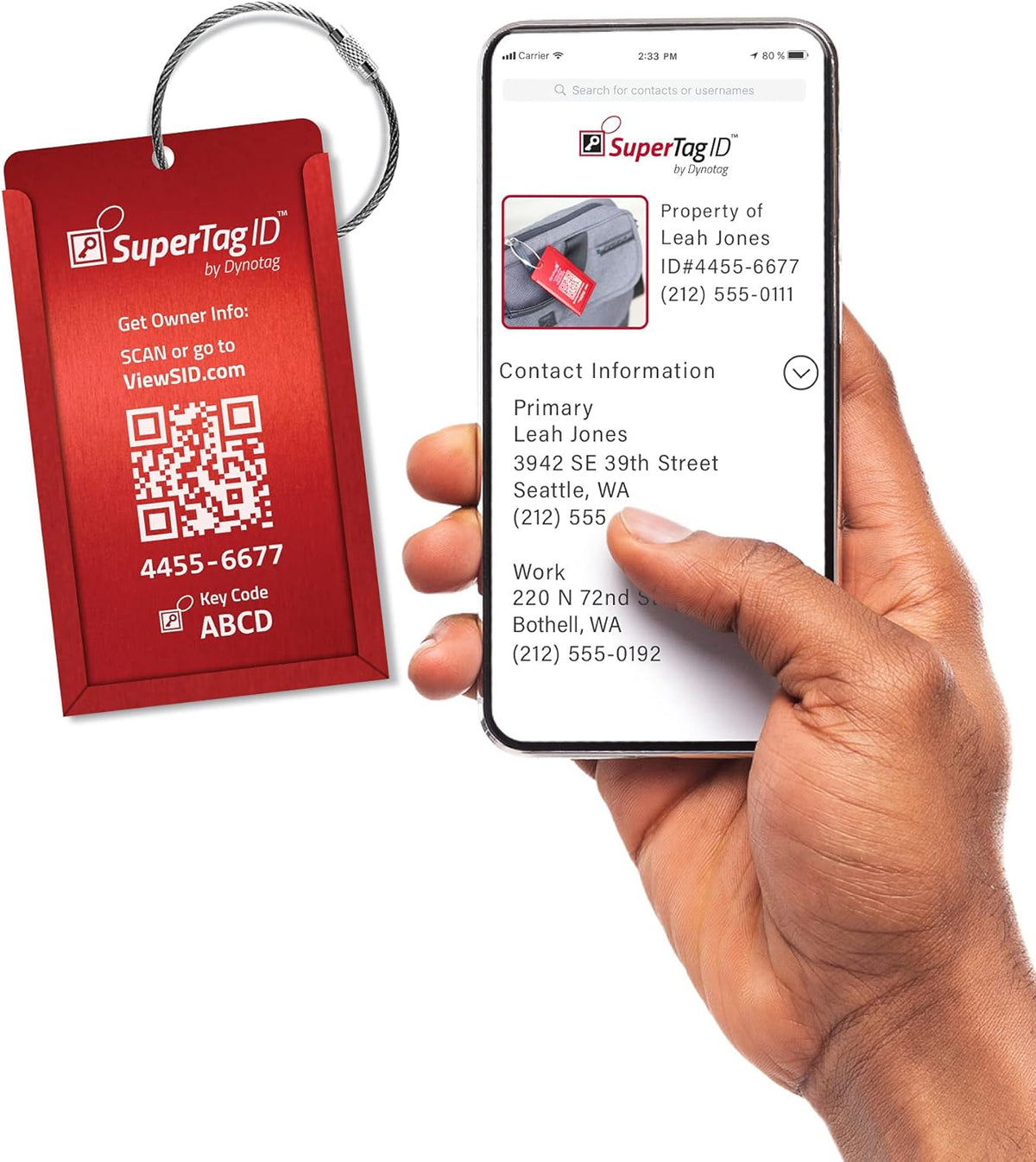 Dynotag® Web Enabled Smart Aluminum Convertible Luggage ID Tag + Braided Steel Loop, with DynoIQ™ & Lifetime Recovery Service (Ruby Red)