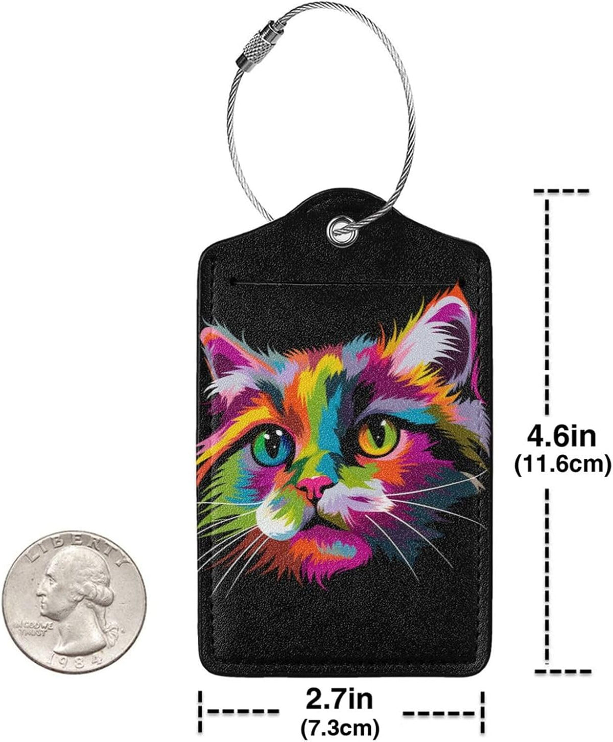 Cat Leather Luggage Tag with Stainless Steel Ring, Fun Name Id Card Cover Travel Bag Tag Set, Suitable for Travel Bag Luggage Women Men 4 PCS