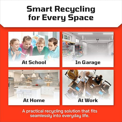 Multi Bin Recycling System with Three Stackable 6 Gallon Recycle Bins to Build Your Recycling Center for Offices, Kitchen, Garages, Businesses (3 Pack, Blue/Yellow/Red)