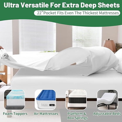 Extra Deep Pocket King Sheets 18-24 Inch 1000 Thread Count 100% Egyptian Cotton Sateen Weave Soft Breathable 4 Pieces（King，White）