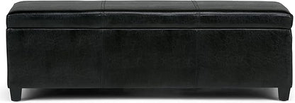 SIMPLIHOME Avalon 48 inch Wide Contemporary Rectangle Storage Ottoman Bench in Midnight Black Vegan Faux Leather, Assembled, for the Living Room, Entryway and Family Room