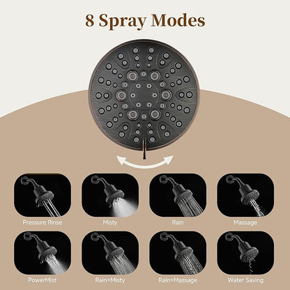 BRIGHT SHOWERS Filtered Shower Head, High Pressure Shower Filter for Hard Water to Remove Chlorine and Impurities, 8 Spray Modes Water Softener Showerhead for Hair and Skin Care, Oil Rubbed Bronze