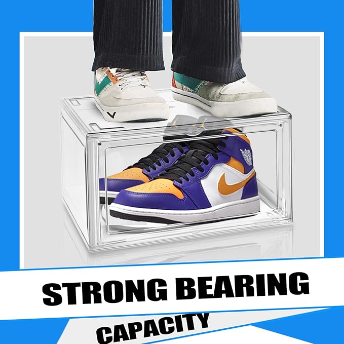 4 Pack Acrylic Shoe Boxes Sneaker Storage for Sneakerheads Clear Plastic Stackable Boot Shoe Collectibles Display Case, Size 13