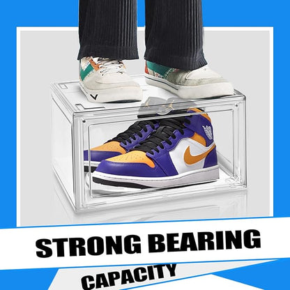 4 Pack Acrylic Shoe Boxes Sneaker Storage for Sneakerheads Clear Plastic Stackable Boot Shoe Collectibles Display Case, Size 13