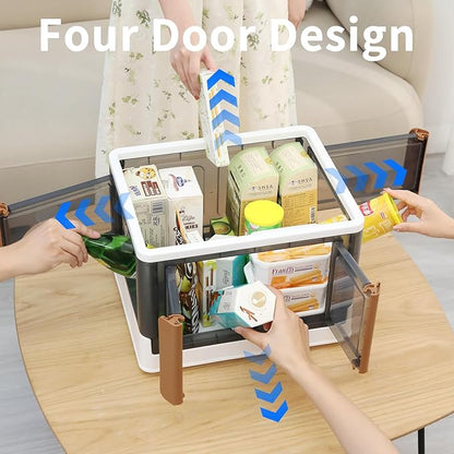 HAIXIN Folding Storage Bins with Left Doors and Right Doors Opening, 6.86 Gal Bookcase, Stackable Storage Cabinet, Plastic Shelves Organizer, Space-Saver Pantry Storage, Room Organization, 6 Pack
