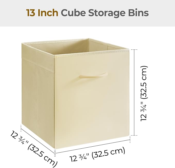 StorageWorks Beige Storage Cubes, 13x13 Storage Cube Bins with Handle, Cube Storage Organizer Bins for Shelves and Closet, Collapsible Storage Bins, 4-Pack