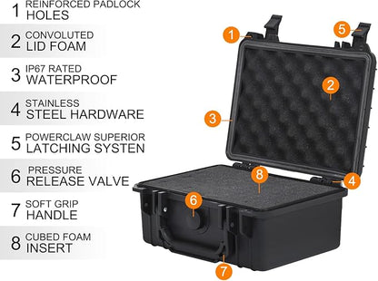 MEIJIA Portable Waterproof Protective Hard Case,Compact Camera Case with Customizable Fit Foam,Elegant Black,Fit for Drones,Camera,Lens, 9.17inchx7.56inchx4.33inch, Black, Dry Case