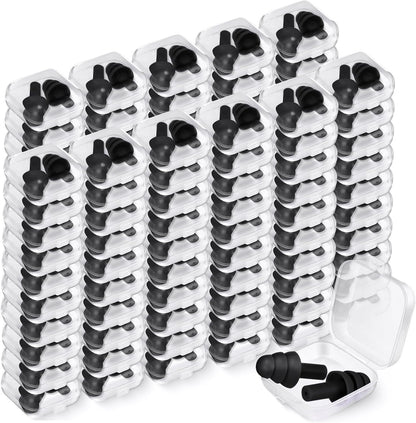 TrelaCo 100 Pairs Ear Plugs Bulk, NRR 29dB Reusable Silicone Ear Plugs with Plastic Cases Soft Foam for Sleeping Noise Cancelling for Concerts Shooting Swimming Noise Reduction(Black)