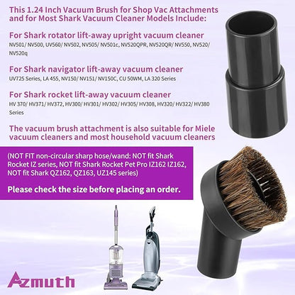 4 Pcs 25mm Horsehair Round Brush Vacuum Brush Attachment with 1-1/4 to 1-3/8 inch Hose Adapter for 1.25 inch/32mm Inner Diameter Vacuum Cleaner, Vacuum Attachment for Most Household Vacuum Cleaners