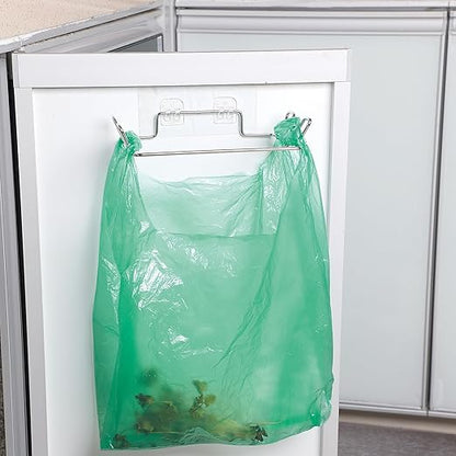 2 Pcs Stainless Steel Trash Bag Holder for Kitchen Cabinets Doors and Cupboards, Under Sink Bag Hanger, Portable Trash can, Waste Bins, Wall Adhesive Hanging Garbage Bins, With Wall Sticker Base