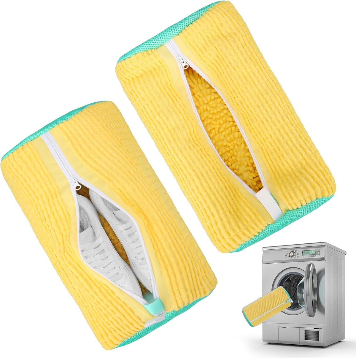 2Pcs Shoe Washing Machine Bag, Reusable Shoes Cleaning Bags for All Shoe Types, Laundry Shoe Bag for Washer and Dryer (Yellow)