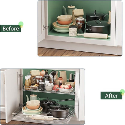 LOVMOR 2 Tier 28½"W x 21½"D, Individual Pull Organizer Kitchen Cabinet Storage Sliding Shelves