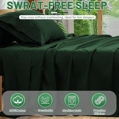 Extra Deep Pocket King Sheets 18-24 Inch 1000 Thread Count 100% Egyptian Cotton Sateen Weave Soft Breathable 4 Pieces（King，Forest Green）