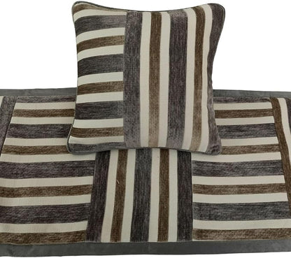 The HomeCentric King/Queen/Twin Beige & Grey Decorative Queen 74"x18" Bed Runner Without Pillow Cover, Patchwork Bed Scarf on Velvet Fabric - Striation