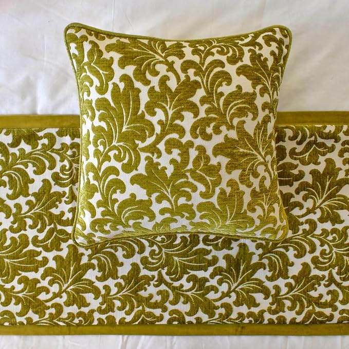 The HomeCentric King/Queen/Twin Chartreuse Decorative Queen 74"x18" Bed Runner Without Pillow Cover, Velvet, Floral Pattern Bed Scarf on Velvet Fabric - Enchanted Chartreuse