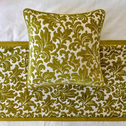 The HomeCentric King/Queen/Twin Chartreuse Designer Twin 53"x18" Bed Runner with Pillow Cover, Velvet, Floral Pattern Bed Scarf on Velvet Fabric - Enchanted Chartreuse