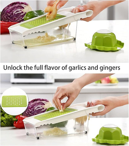Cheese Grater with Container,5 In 1 Mandoline Slicer for Kitchen,Multi Purpose Vegetable Slicer, Easy to Clean Vegetable Chopper,Cheese Shredder,Julienne Slicer and Peeler