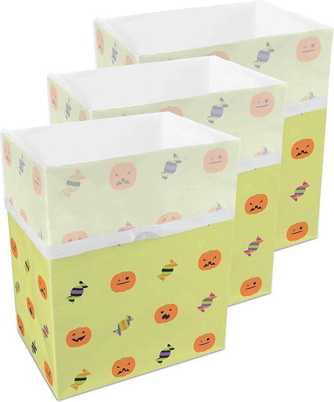 13 Gallon Disposable Pop-Up Trash Cans (3-Pack) with Fitted Bags – Foldable Garbage & Recycling Bins for Parties, Events & Kitchen (Halloween, 17" H x 13.5" W x 10" D)