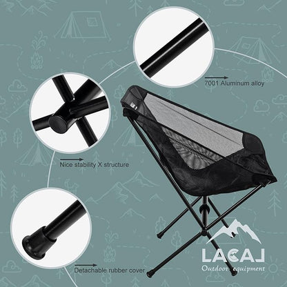 Ultra-Light Folding Camping Chair, All-Aluminum Frame, Surper Breathable Fabric, Easy to Carry, Compact Storage Size (1, Black)