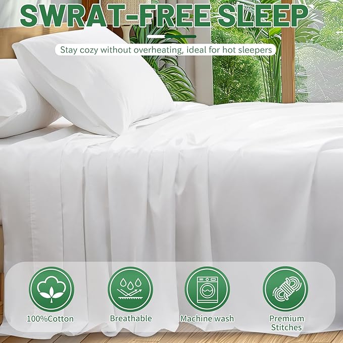 Extra Deep Pocket California King Sheets 18-24 Inch 100% Egyptian Cotton 1000 Thread Count Sateen Weave Soft Breathable 4 Pieces（California King,White）
