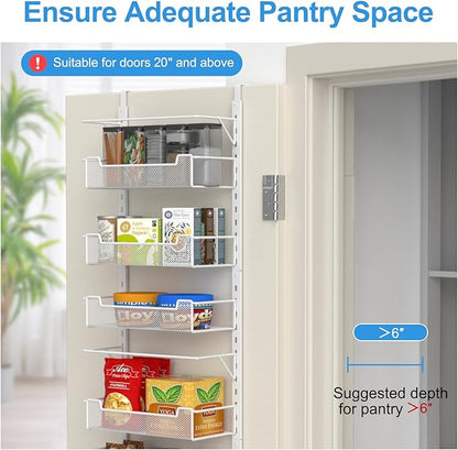Over the Door Pantry Organizer, 8-Tier Over the Door Organizer with Adjustable Basket, Pantry Door Organization for Pantry Kitchen Storage Room Spice Rack, White