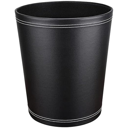 Pu Leather Trash Can, 2.6 Gallon Black Bathroom Trash Can, Small Office Garbage Can Wastebasket for Bedroom, Kitchen, Round Trash Bin Decorative Under-Sink/Desk/Home Easy to Clean