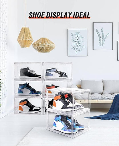 KDOR Shoe Box for sneakers，Closet,hat Clear Plastic Stackable 10 Pack Sneaker Storage Boxes with Magnetic Door, Acrylic Display Case, Strong and Sturdy Fit Shoe Size Up to US 15