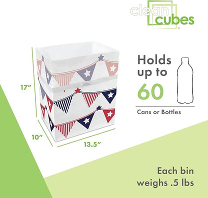 13 Gallon Disposable Pop-Up Trash Cans (3-Pack) with Fitted Bags – Foldable Garbage & Recycling Bins for Parties, Events & Kitchen (USA Flag, 17" H x 13.5" W x 10" D)