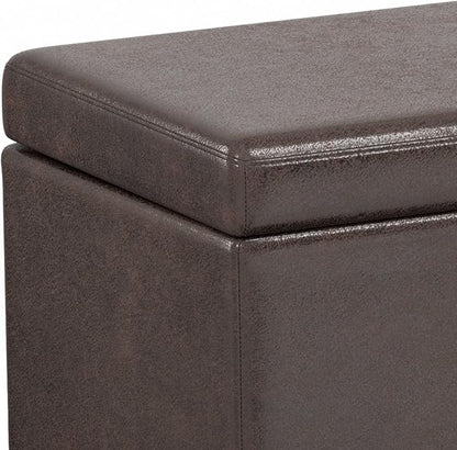 SIMPLIHOME Avalon 54 inch Wide Contemporary Rectangle Extra Large Storage Ottoman Bench in Distressed Brown Vegan Faux Leather, Assembled, for The Living Room, Entryway and Family Room