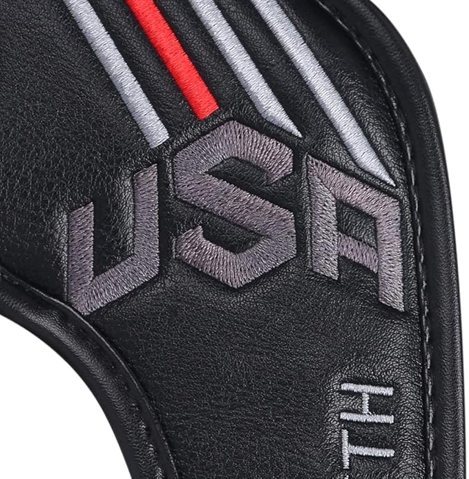 Big Teeth Golf Cover USA Stripe and Star Headcover Covers, Driver Fairway Wood Hybrid Headcovers Fits Blade Mallet Putter Iron and Woods with Magnetic Club Protector Pu Leather Golf Accessories