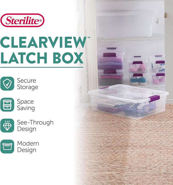 Sterilite 24-Pack ClearView Latch Box, Stackable Storage Organizer Bins for Home, 32 Quart