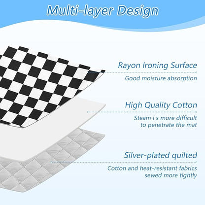 Black White Checkered Plaid Ironing Mat for Table top Portable Ironing Pad Blanket for Washer Dryer Countertop Travel