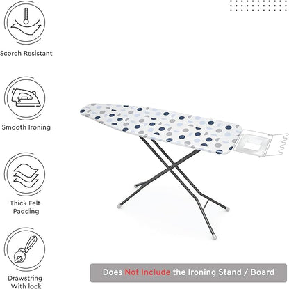 Encasa XO Ironing Board Cover and Pad 54"x15" - Thick 3mm Felt Padding, Drawstring Tightening & Lock, Easy Fit, Scorch & Stain Resistant, Fits Standard Large Ironing Board - Blue Moon