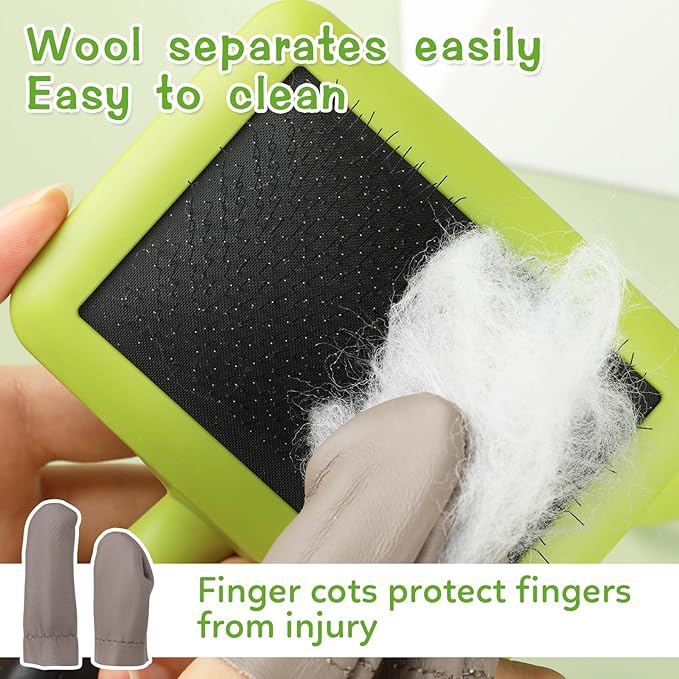 2 Pcs Large Plastic Wool Carders, Needle Felted Carding Brushes Tools with Finger Cots, Needle Felting Brushes for Wool Felting, Spinning Crafts, Pet Grooming