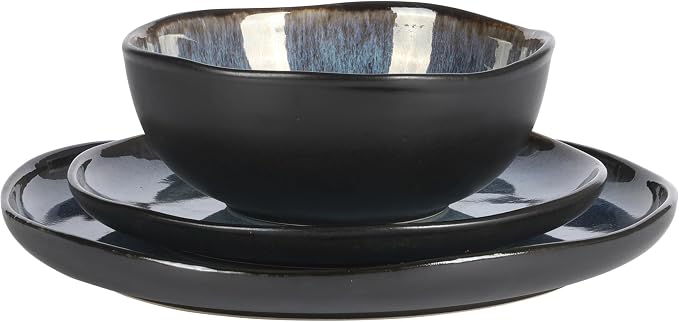 Gibson Elite Nardini 12 Piece Plates and Bowls Reactive Glaze Dishes Stoneware