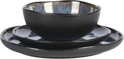 Gibson Elite Nardini 12 Piece Plates and Bowls Reactive Glaze Dishes Stoneware
