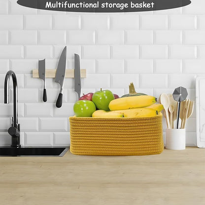 COMFY-HOMI 11.5"x7.5"x4.7" Storage Baskets for Organizing | Cotton Rope Woven Basket | Toy Storage Bin Box | Basket for Shelves, Closet Organizer Bin, Decorative Closet Shelf, 3 Pack, Yellow
