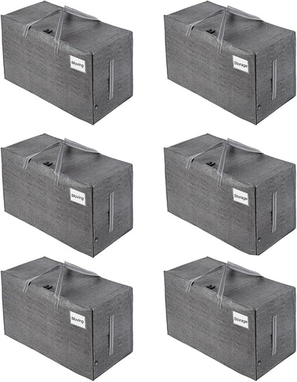 VENO 6 Pack Moving and Storage Bags, Heavy Duty, Alternative to Moving Boxes, Large Packing Totes Supplies for College Dorm Room with Zipper for Clothes, Wide Open Design (Dark Gray, 6 Pack)