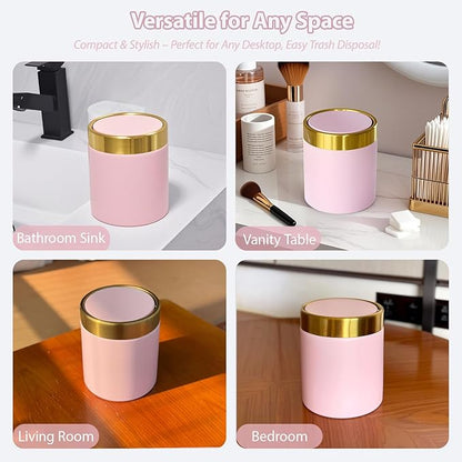 Mini Trash Can with Lid, Metal Small Tiny Mini Trash Bin Can, Mini Countertop Trash Cans for Desk Car Office Kitchen, Swing Top Trash Bin 1.5 L/0.40 Gal (Pink)