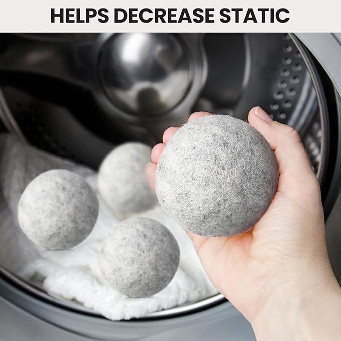 Kenning 26 Pieces Wool Dryer Balls Set, 24 Reusable Dryer Balls with 2 Muslin Bags Fabric Softener for Clothes Laundry Anti Wrinkle Anti Static Saving Energy and Time(Gray)