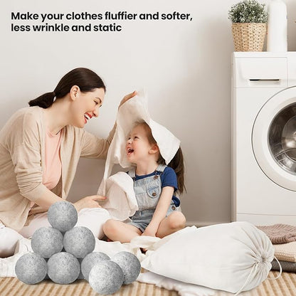 Kenning 26 Pieces Wool Dryer Balls Set, 24 Reusable Dryer Balls with 2 Muslin Bags Fabric Softener for Clothes Laundry Anti Wrinkle Anti Static Saving Energy and Time(Gray)