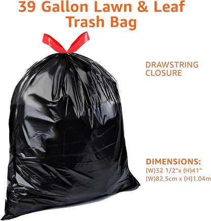 Amazon Basics 39 Gallon Lawn & Leaf Heavy Duty Drawstring Trash Bags, 20% Post Consumer Recycled, 40 Count