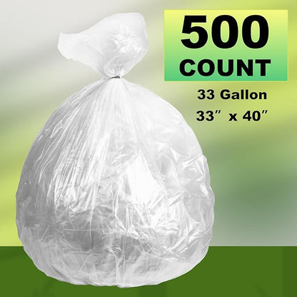 Trash Can Liner - Wholesale 500 Count Garbage Bags on Perforated Roll 33 Gallon Multipurpose for Office Bathrooms Business Home Commercial and Industrial Needs