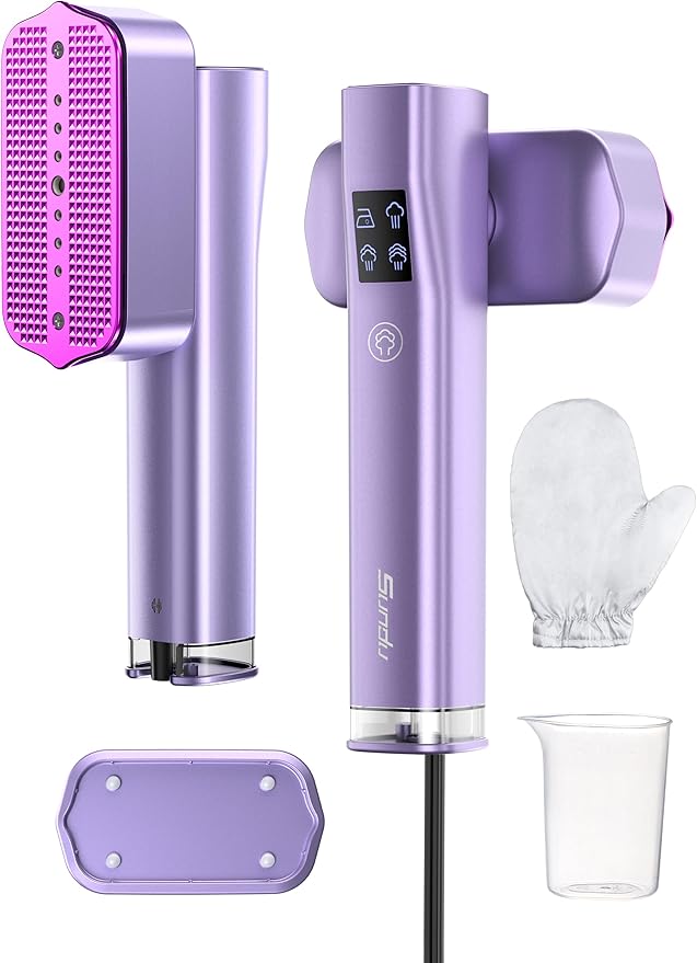 Steamer for Clothes, Sundu Portable 2-in-1 Steamer & Iron, 15s Heat-up, 100ml Tank, Ironing Gloves, 20 Min Steam, Wrinkle Remover, Garment Steamer for Travel & Home (Purple)
