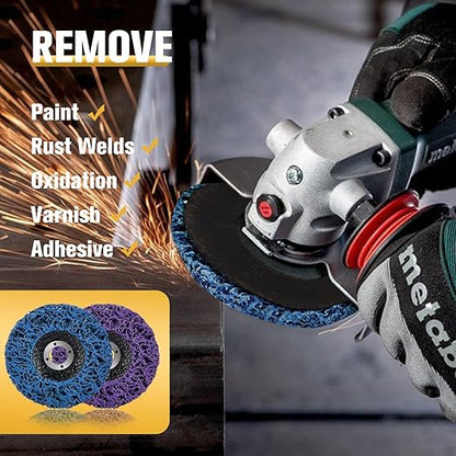 10 Pack Strip Disc Wheel for Angle Grinders Stripping Wheel, Paint Stripping Disc, Poly Abrasive Wheel for Metal Rust Welds, Oxidation, Paint Remover (4'' x 5/8''-Purple+Blue)