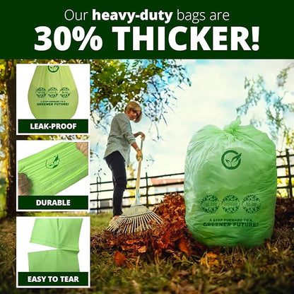 60-64 Gallon Compost bags BPI Certified Compostable Bags Heavy Duty Extra Thick 2 Mil, 242.27 Liter, 12 Bags, Leaf Bag, Lawn, Yard, and Restaurant Use, ASTM D6400, OK Compost Home Certified