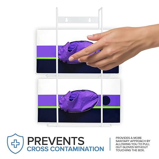 Stock Your Home (White Metal Double Gloves Dispenser, Tissue Box Shelf, Glove Box Holder Wall Mount, For Kitchen, Cleaning Closet, Lab, Exam, Office