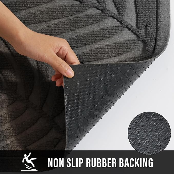 Front Door Mat, Absorbent Resist Dirt Welcome Door Mat Indoor Outdoor, Waterproof Doormat, Sturdy Non Slip Backing, Fade Resistant, Low Profile Entry Mat for Entryway, 29×17, Grey