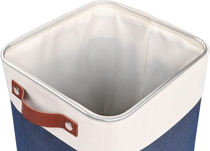 Univivi Fabric Cube Bins Set of 4 Storage Baskets with PU Handles for Home Closet Foldable Storage Bins (Blue, 10.5" x 10.5" x 11")